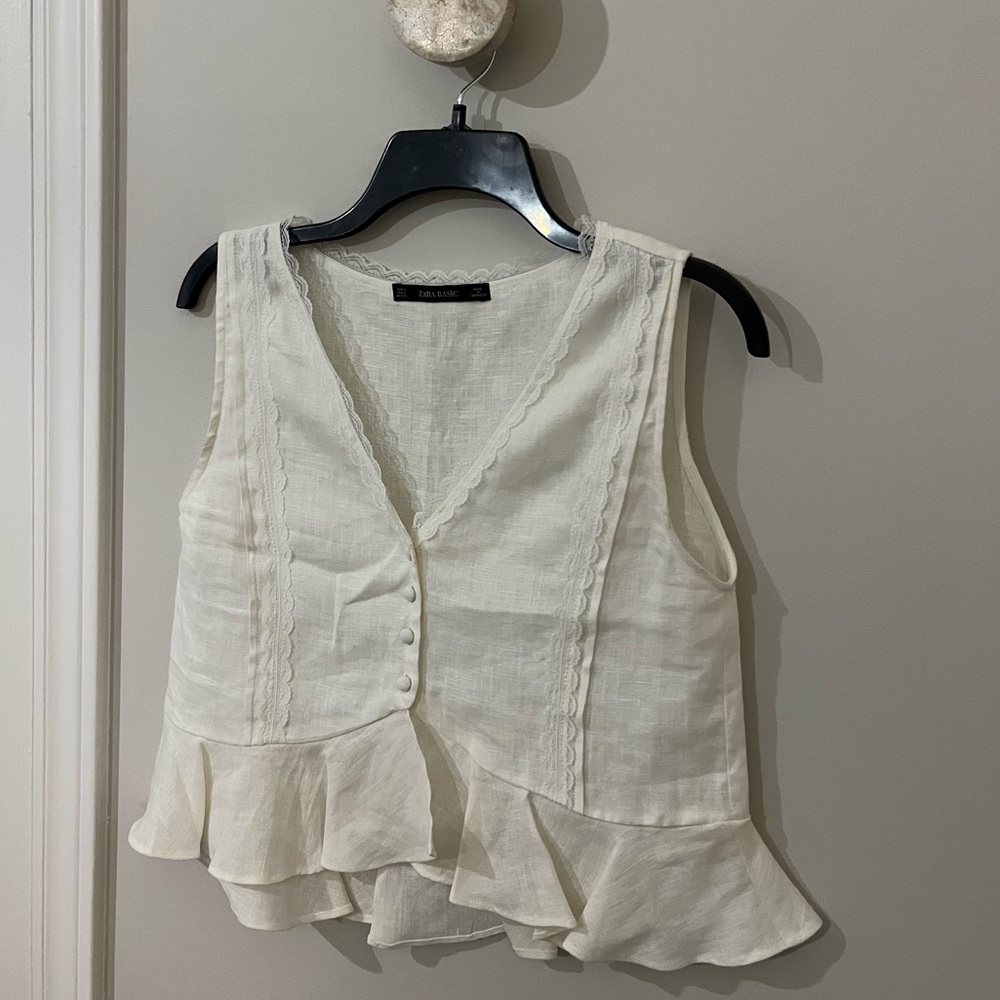 White Linen Boho Vest with Lace Detailing